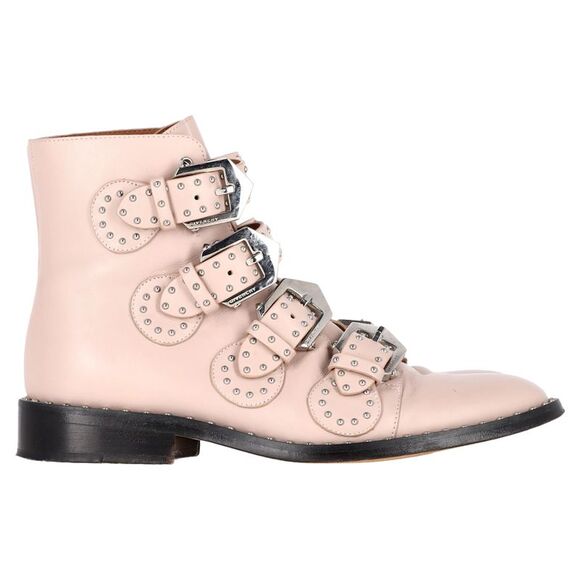 GIVENCHY Shoes - Givenchy Buckle Detail Studded Ankle Boots in Light Pink Leather